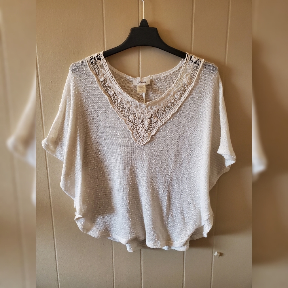 Beautiful White Top with Lace Neckline